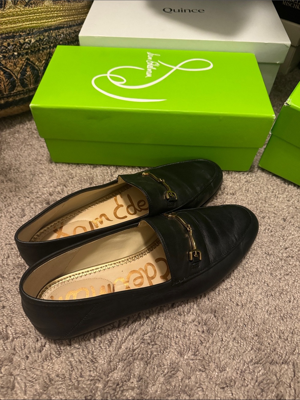 Cole Haan Black Leather Loafers with Gold Bit Hardware